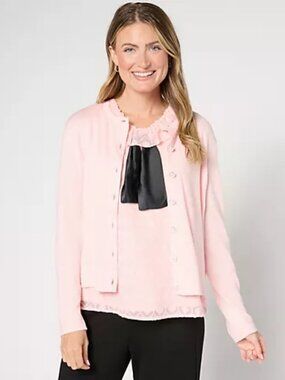 by Stacy London Cardigan with Novelty Buttons, Petal Sz M a662038